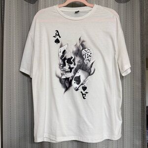 SHEIN White Skull and Cards Graphic Tee